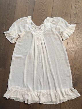 White Crochet Trim Cover-Up Dress Sheer Beach Tunic Greek Islands
